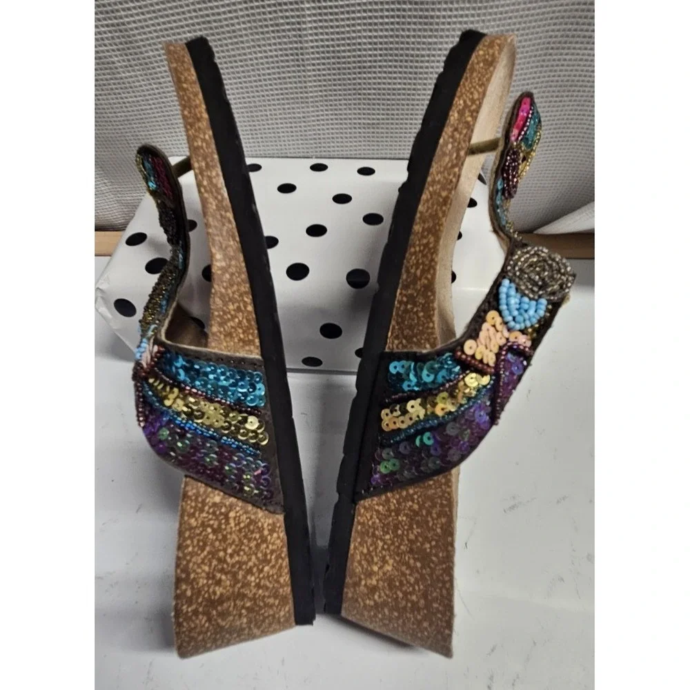 BASS JASMINE intricate beading sequins straps thong sandal leather upper‎ 8M